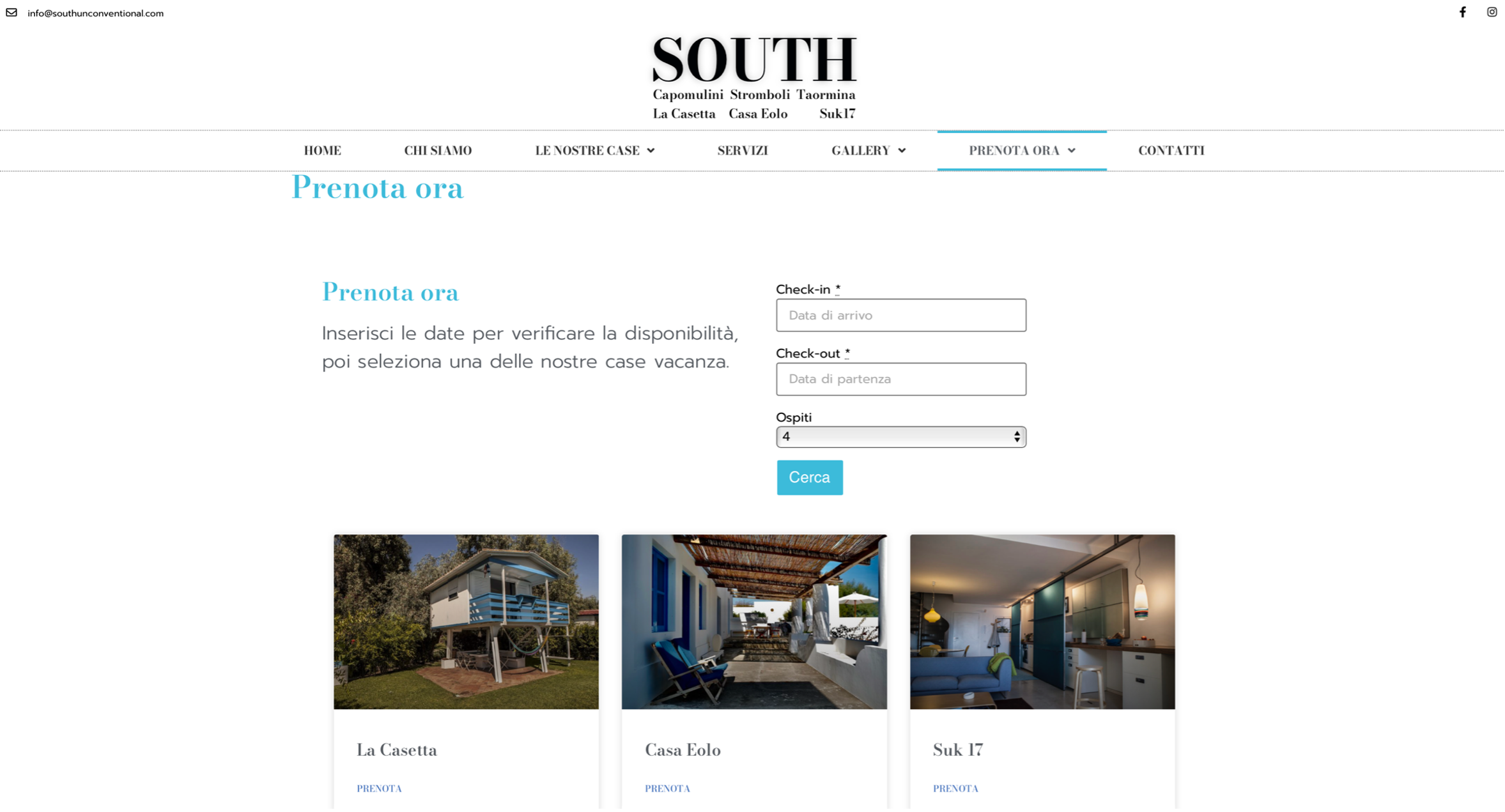 South Unconventional - Sito web prenotazioni